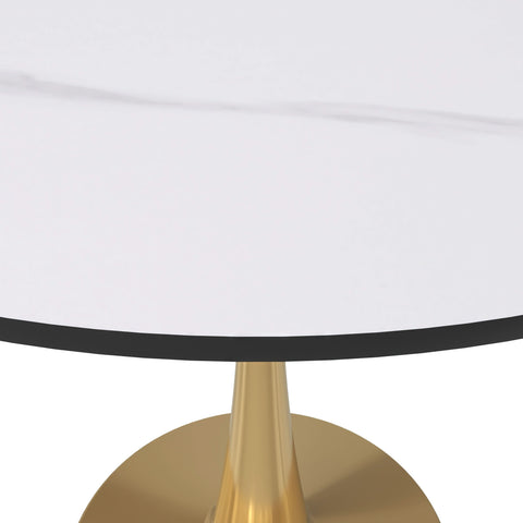 Bristol 5-Piece Dining Set with 35" Round Dining Table with White Sintered Stone Top and Black Base 4 Leather Dining ChairsExperience the perfect balance of modern design and durability with the Bristol 5-Piece Dining Set. The sleek 35" round table featur