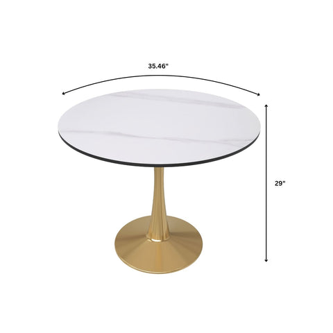 Bristol 5-Piece Dining Set with 35" Round Dining Table with White Sintered Stone Top and Black Base 4 Leather Dining ChairsExperience the perfect balance of modern design and durability with the Bristol 5-Piece Dining Set. The sleek 35" round table featur
