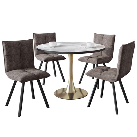 Bristol 5-Piece Dining Set with 35" Round Dining Table with White Sintered Stone Top and Black Base 4 Leather Dining ChairsExperience the perfect balance of modern design and durability with the Bristol 5-Piece Dining Set. The sleek 35" round table featur