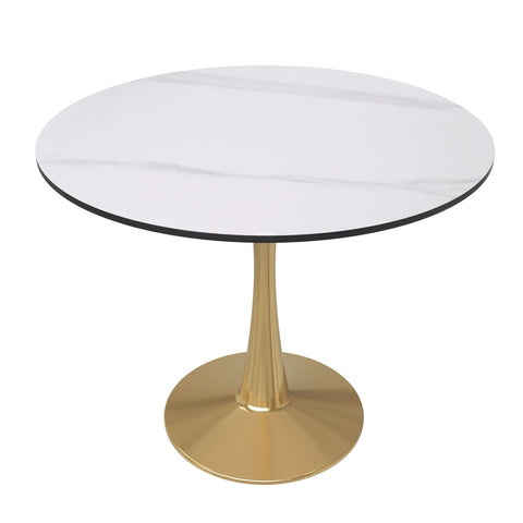 Bristol 5-Piece Dining Set with 35" Round Dining Table with White Sintered Stone Top and Black Base 4 Leather Dining ChairsExperience the perfect balance of modern design and durability with the Bristol 5-Piece Dining Set. The sleek 35" round table featur
