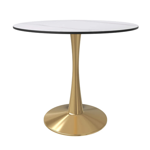 Bristol 5-Piece Dining Set with 35" Round Dining Table with White Sintered Stone Top and Black Base 4 Leather Dining ChairsExperience the perfect balance of modern design and durability with the Bristol 5-Piece Dining Set. The sleek 35" round table featur