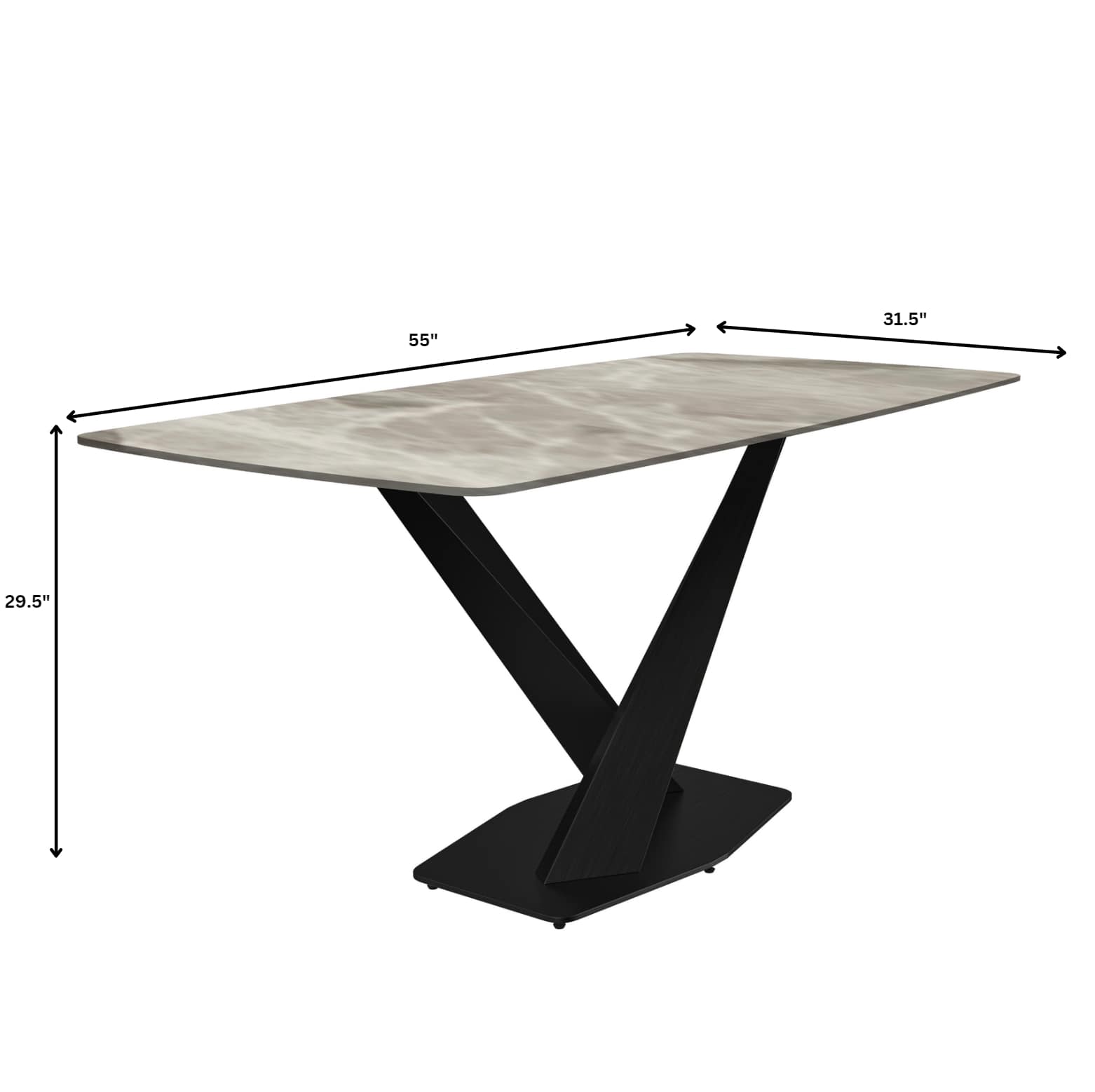 Voren 7-Piece Dining Set with 55" Rectangular Dining Table with Sintered Stone Top and Gold Base in Deep Grey and 6 Leather Dining ChairsExperience luxury dining with the Voren 7-Piece Dining Set. The 55" rectangular table, crafted from black and gold sin
