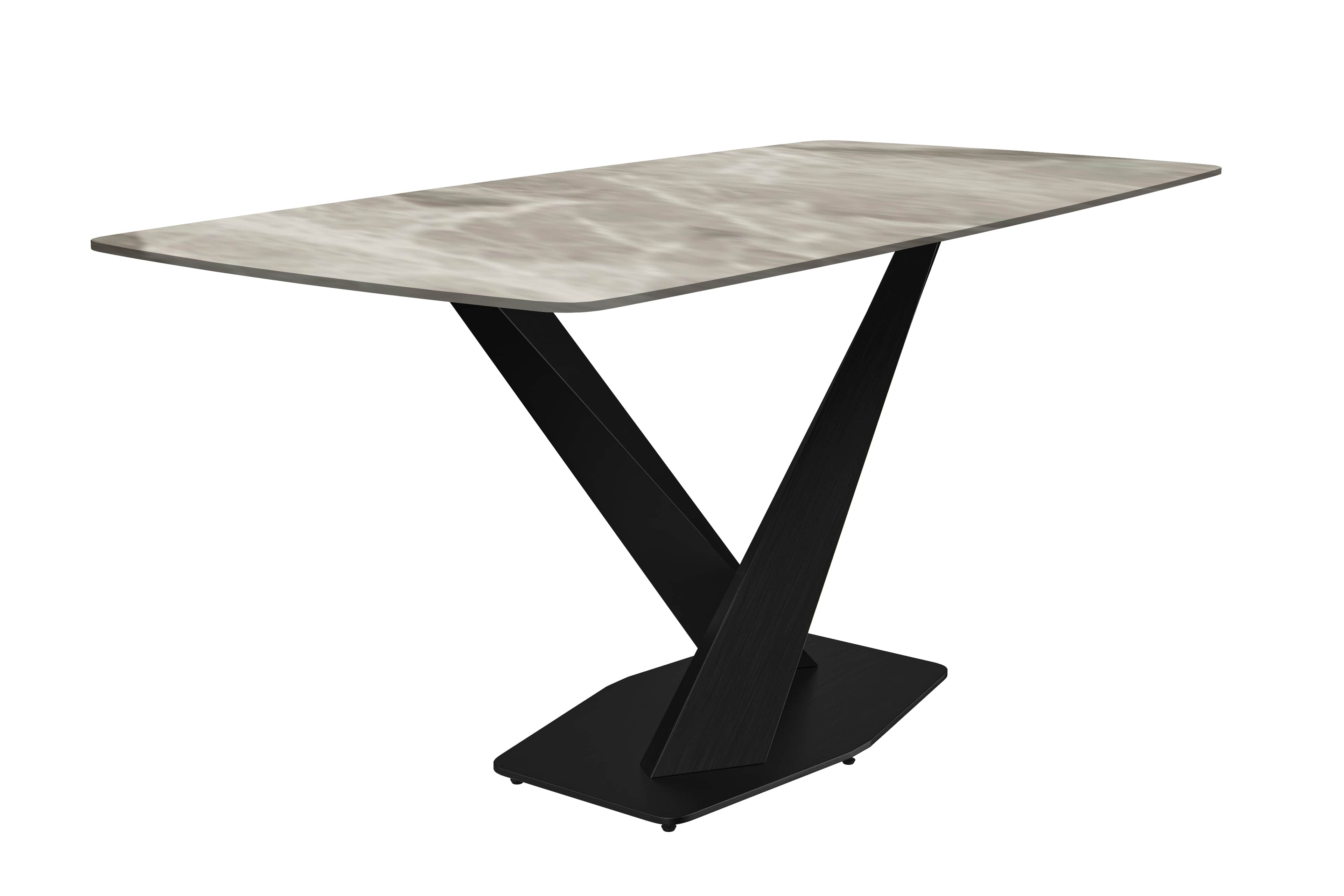 Voren 7-Piece Dining Set with 55" Rectangular Dining Table with Sintered Stone Top and Gold Base in Deep Grey and 6 Leather Dining ChairsExperience luxury dining with the Voren 7-Piece Dining Set. The 55" rectangular table, crafted from black and gold sin