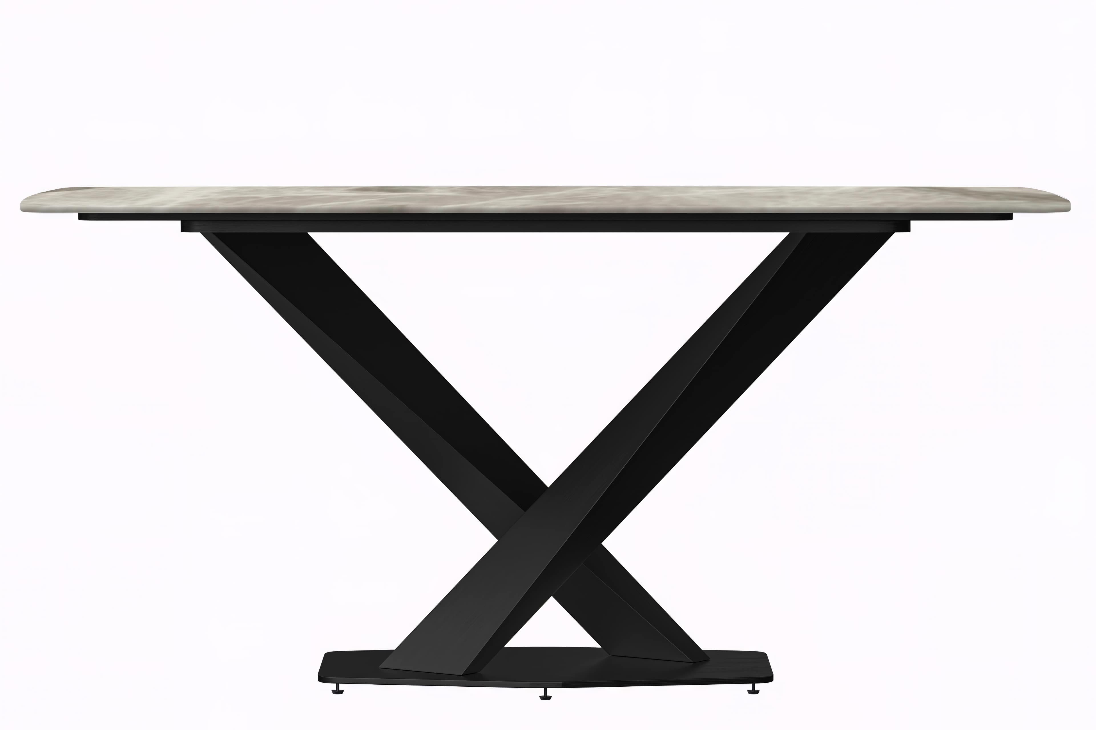 Voren 7-Piece Dining Set with 55" Rectangular Dining Table with Sintered Stone Top and Gold Base in Deep Grey and 6 Leather Dining ChairsExperience luxury dining with the Voren 7-Piece Dining Set. The 55" rectangular table, crafted from black and gold sin