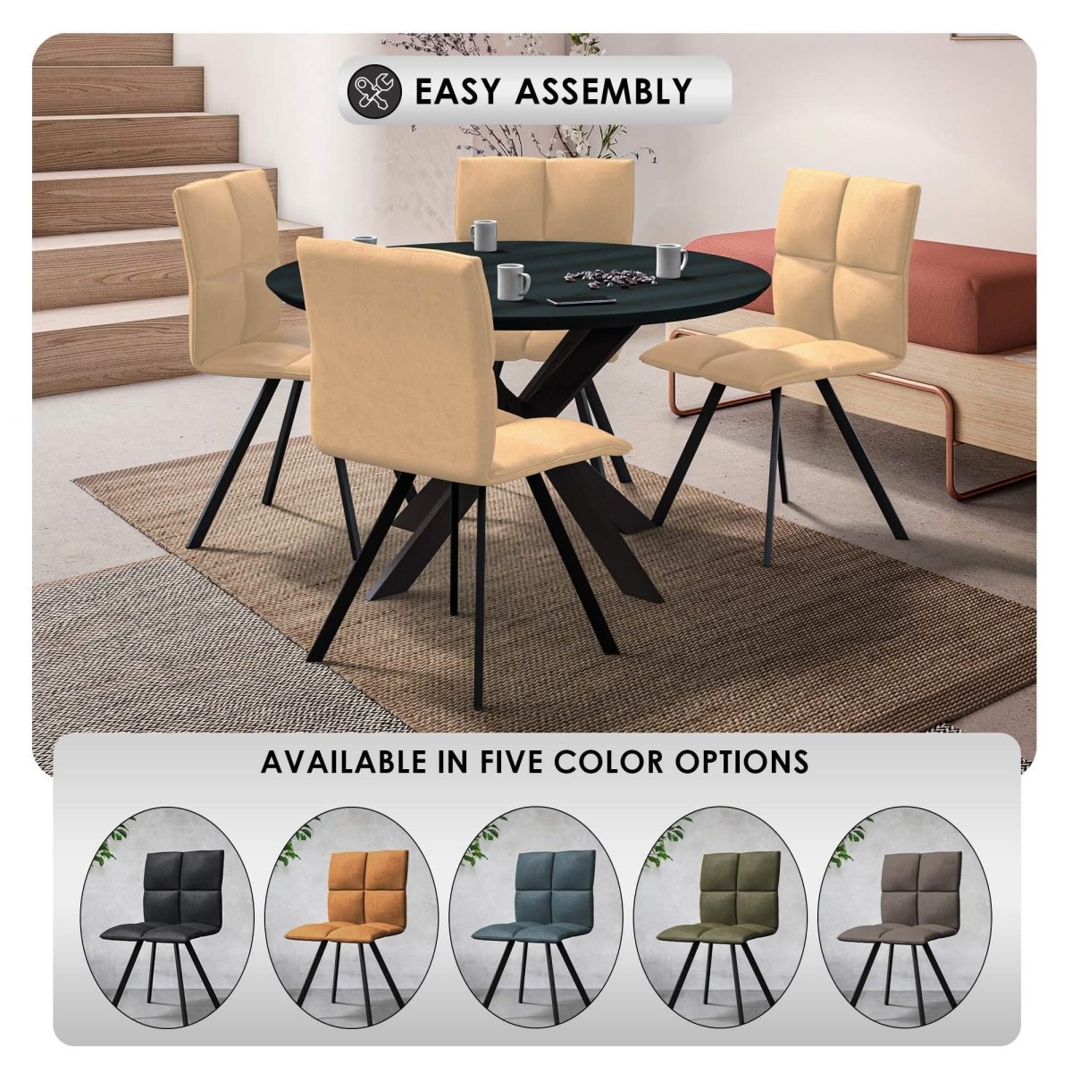 Wesley Modern Leather Dining Chair With Metal Legs Set of 4
