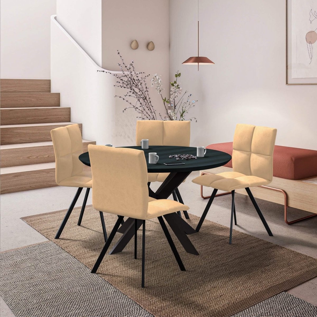Wesley Modern Leather Kitchen and Dining Chairs with Black Metal Legs