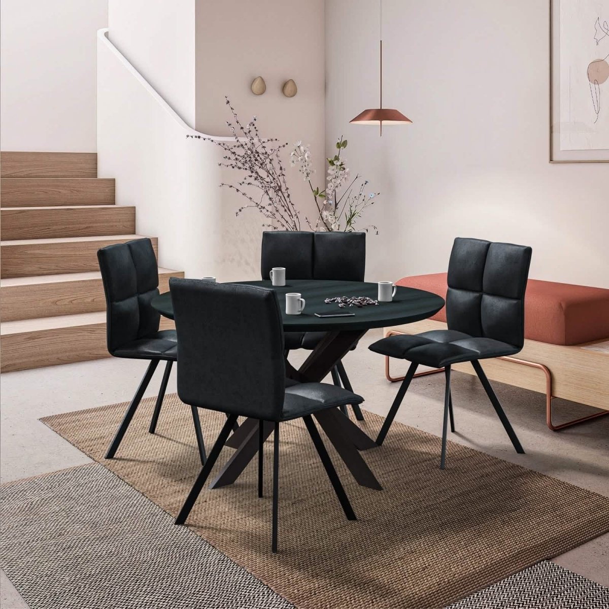 Wesley Modern Leather Kitchen and Dining Chairs with Black Metal Legs