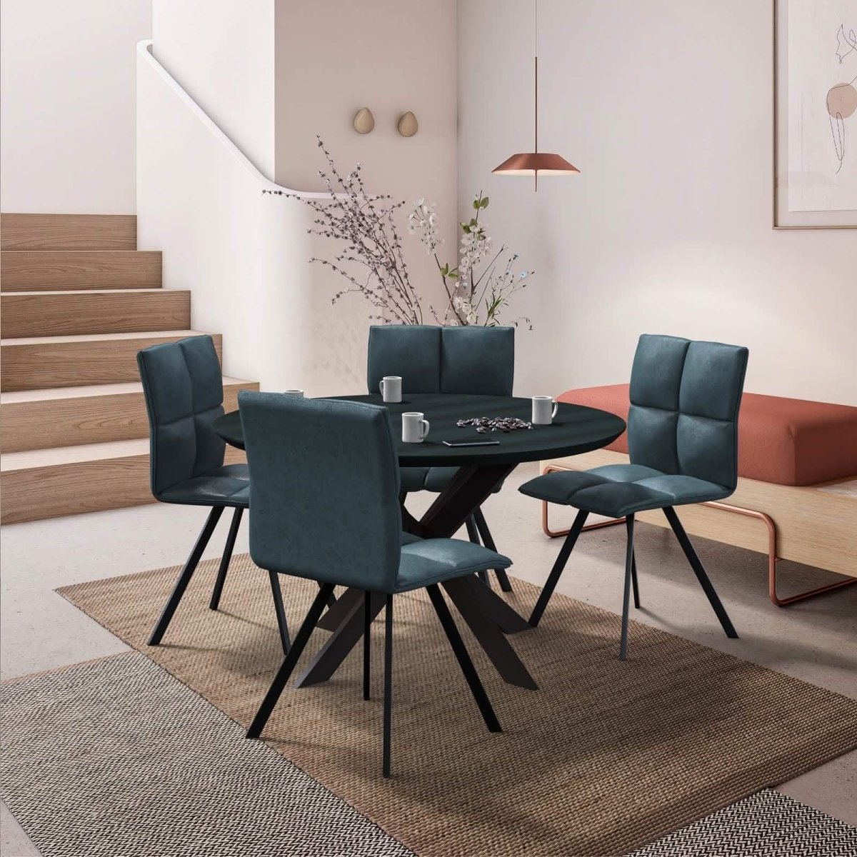 Wesley Modern Leather Kitchen and Dining Chairs with Black Metal Legs