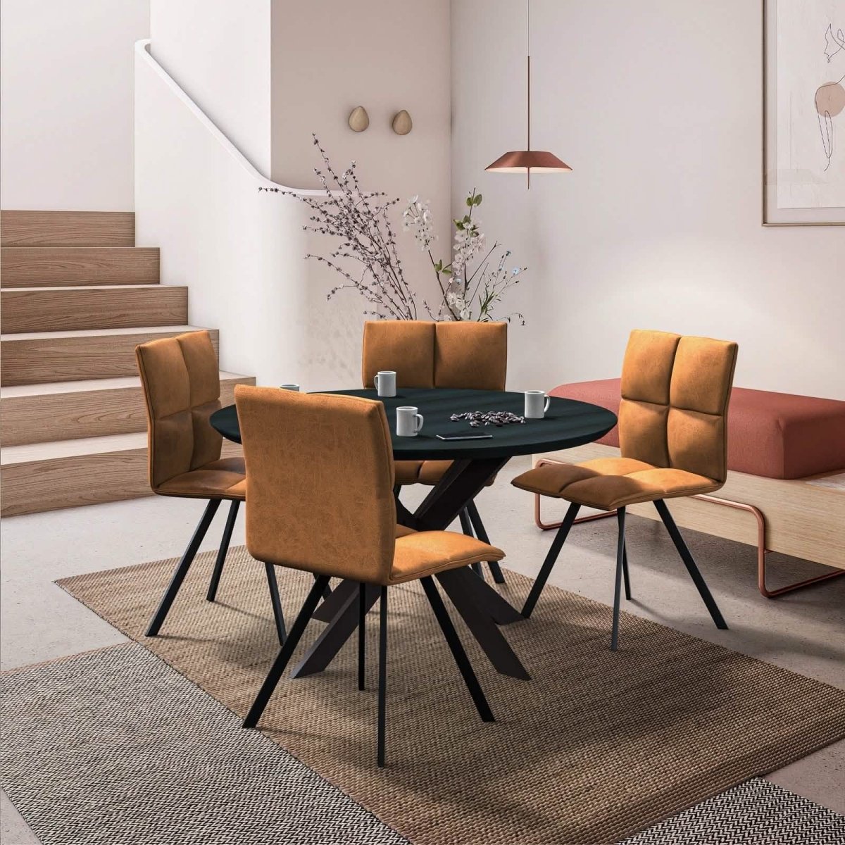 Wesley Modern Leather Kitchen and Dining Chairs with Black Metal Legs