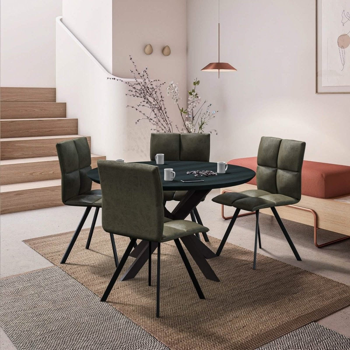 Wesley Modern Leather Kitchen and Dining Chairs with Black Metal Legs