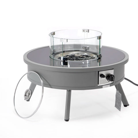 Walbrooke Modern Outdoor Round Fire Pit Table with Powder-Coated Aliuminum Frame and Slats/Non Slats Design