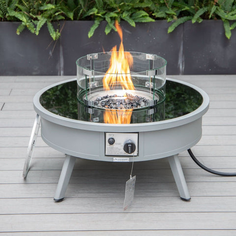 Walbrooke Modern Outdoor Round Fire Pit Table with Powder-Coated Aliuminum Frame and Slats/Non Slats Design