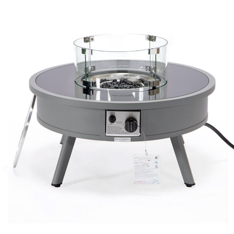 Walbrooke Modern Outdoor Round Fire Pit Table with Powder-Coated Aliuminum Frame and Slats/Non Slats Design