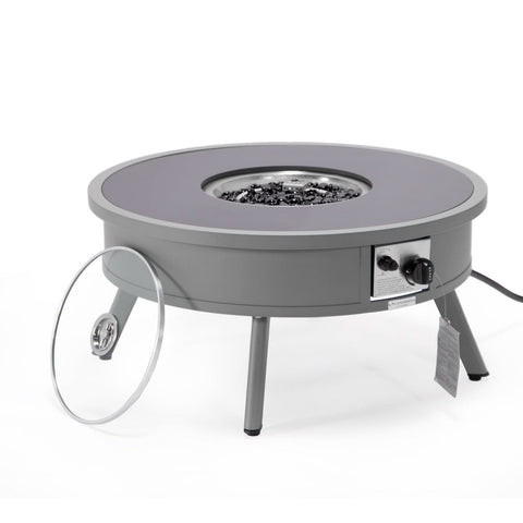 Walbrooke Modern Outdoor Round Fire Pit Table with Powder-Coated Aliuminum Frame and Slats/Non Slats Design