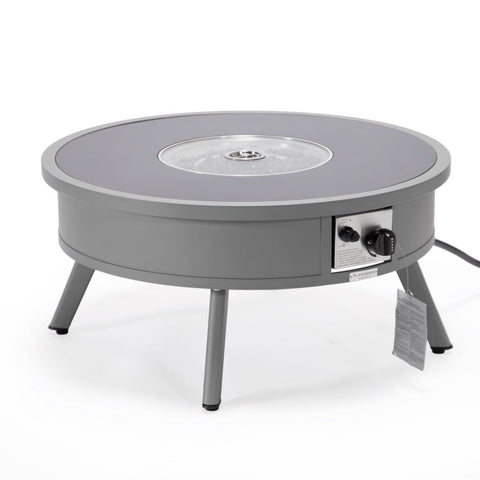 Walbrooke Modern Outdoor Round Fire Pit Table with Powder-Coated Aliuminum Frame and Slats/Non Slats Design