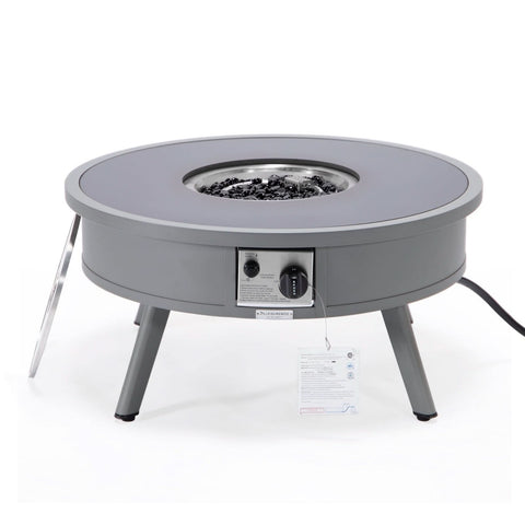Walbrooke Modern Outdoor Round Fire Pit Table with Powder-Coated Aliuminum Frame and Slats/Non Slats Design