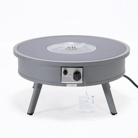 Walbrooke Modern Outdoor Round Fire Pit Table with Powder-Coated Aliuminum Frame and Slats/Non Slats Design
