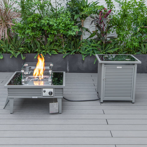 Walbrooke Aluminum Patio Conversation With Slats Design Fire Pit Table & Tank Holder