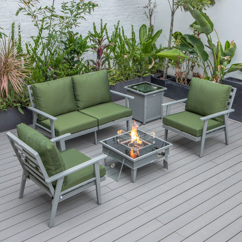 Walbrooke Aluminum Patio Conversation With Slats Design Fire Pit Table & Tank Holder