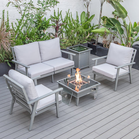 Walbrooke Aluminum Patio Conversation With Slats Design Fire Pit Table & Tank Holder