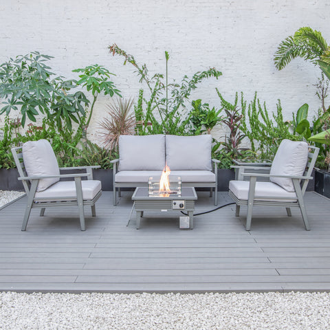Walbrooke Aluminum Patio Conversation With Slats Design Fire Pit Table & Tank Holder