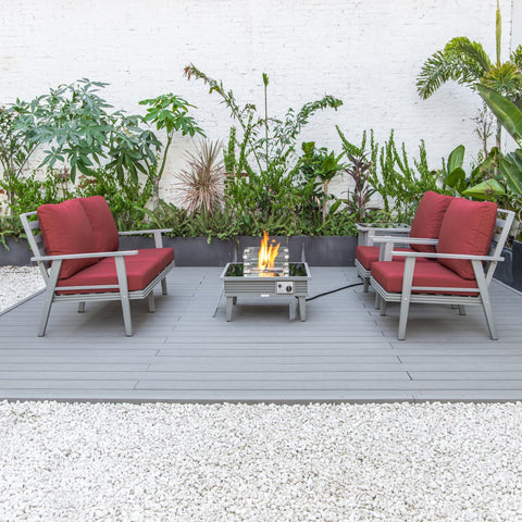 Walbrooke Aluminum Patio Conversation With Slats Design Fire Pit Table & Tank Holder