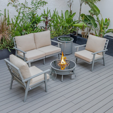 Walbrooke Aluminum Patio Conversation With Slats Design Fire Pit Table & Tank Holder