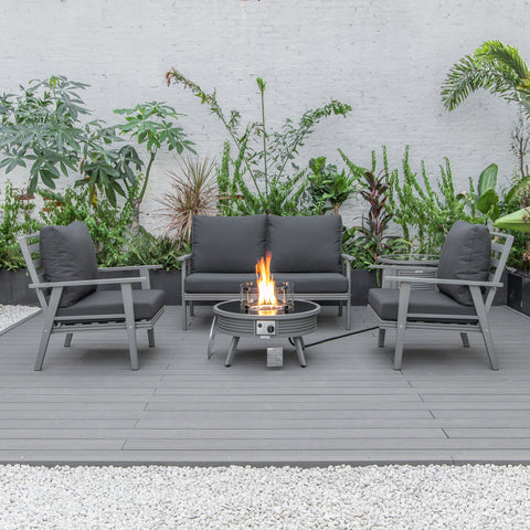 Walbrooke Aluminum Patio Conversation With Slats Design Fire Pit Table & Tank Holder