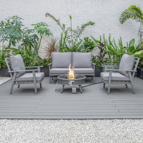 Walbrooke Aluminum Patio Conversation With Slats Design Fire Pit Table & Tank Holder