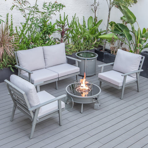 Walbrooke Aluminum Patio Conversation With Slats Design Fire Pit Table & Tank Holder