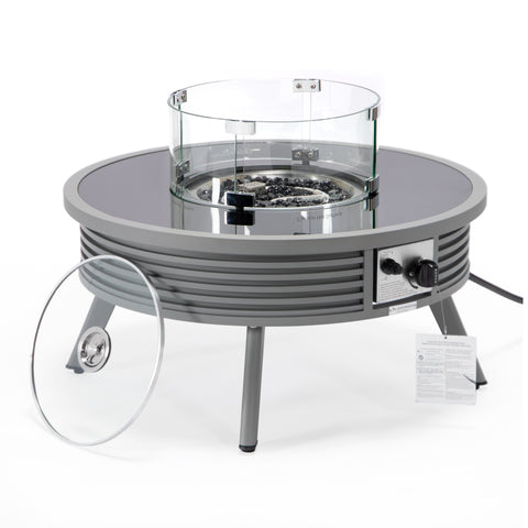 Walbrooke Modern Outdoor Round Fire Pit Table with Powder-Coated Aliuminum Frame and Slats/Non Slats Design