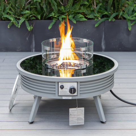 Walbrooke Modern Outdoor Round Fire Pit Table with Powder-Coated Aliuminum Frame and Slats/Non Slats Design