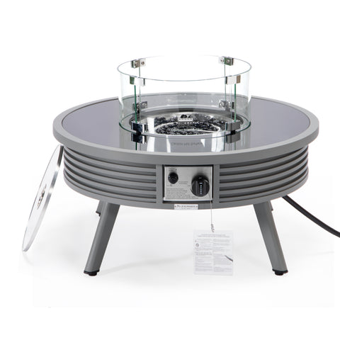 Walbrooke Modern Outdoor Round Fire Pit Table with Powder-Coated Aliuminum Frame and Slats/Non Slats Design