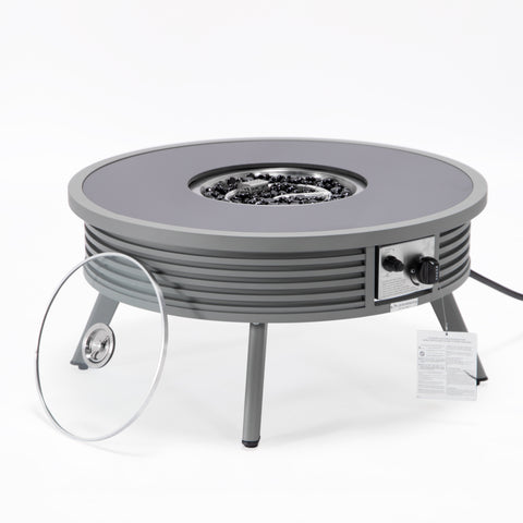 Walbrooke Modern Outdoor Round Fire Pit Table with Powder-Coated Aliuminum Frame and Slats/Non Slats Design