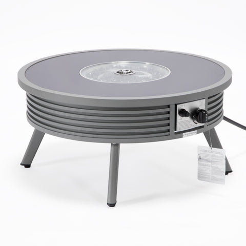 Walbrooke Modern Outdoor Round Fire Pit Table with Powder-Coated Aliuminum Frame and Slats/Non Slats Design