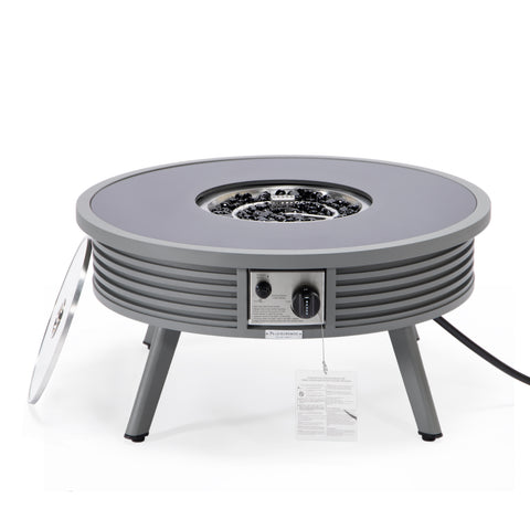 Walbrooke Modern Outdoor Round Fire Pit Table with Powder-Coated Aliuminum Frame and Slats/Non Slats Design