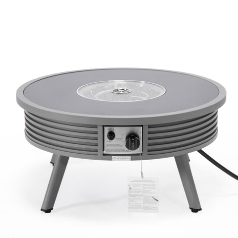 Walbrooke Modern Outdoor Round Fire Pit Table with Powder-Coated Aliuminum Frame and Slats/Non Slats Design
