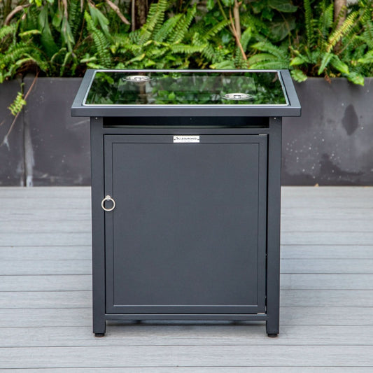 Walbrooke Modern Square Tank Holder Table with Tempered Glass Top and Powder Coated Aluminum Slats/Non Slats Design