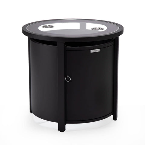 Walbrooke Modern Round Tank Holder Table with Tempered Glass Top and Powder Coated Aluminum Slats/Non Slats Design