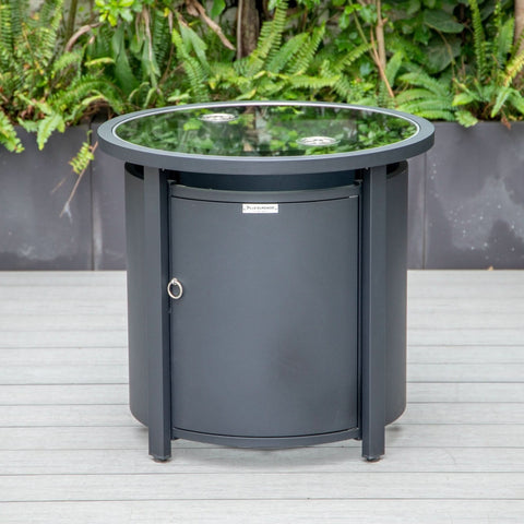 Walbrooke Modern Round Tank Holder Table with Tempered Glass Top and Powder Coated Aluminum Slats/Non Slats Design