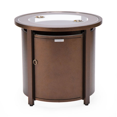 Walbrooke Modern Round Tank Holder Table with Tempered Glass Top and Powder Coated Aluminum Slats/Non Slats Design