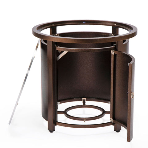 Walbrooke Modern Round Tank Holder Table with Tempered Glass Top and Powder Coated Aluminum Slats/Non Slats Design