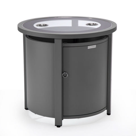 Walbrooke Modern Round Tank Holder Table with Tempered Glass Top and Powder Coated Aluminum Slats/Non Slats Design