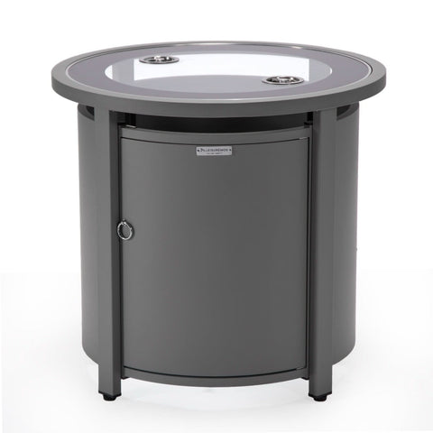 Walbrooke Modern Round Tank Holder Table with Tempered Glass Top and Powder Coated Aluminum Slats/Non Slats Design
