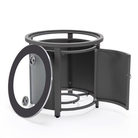 Walbrooke Modern Round Tank Holder Table with Tempered Glass Top and Powder Coated Aluminum Slats/Non Slats Design