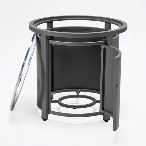 Walbrooke Modern Round Tank Holder Table with Tempered Glass Top and Powder Coated Aluminum Slats/Non Slats Design
