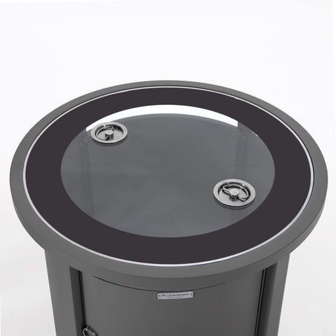 Walbrooke Modern Round Tank Holder Table with Tempered Glass Top and Powder Coated Aluminum Slats/Non Slats Design