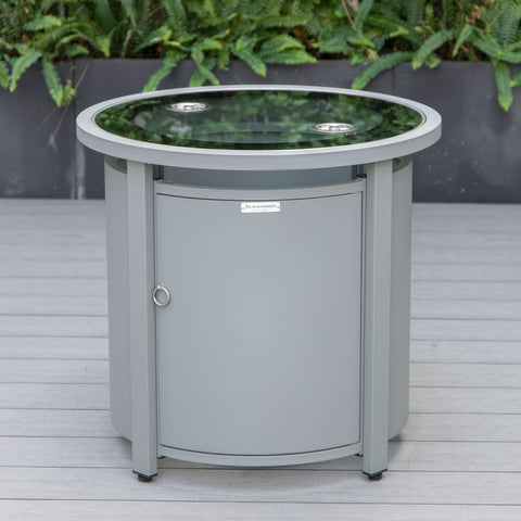 Walbrooke Modern Round Tank Holder Table with Tempered Glass Top and Powder Coated Aluminum Slats/Non Slats Design