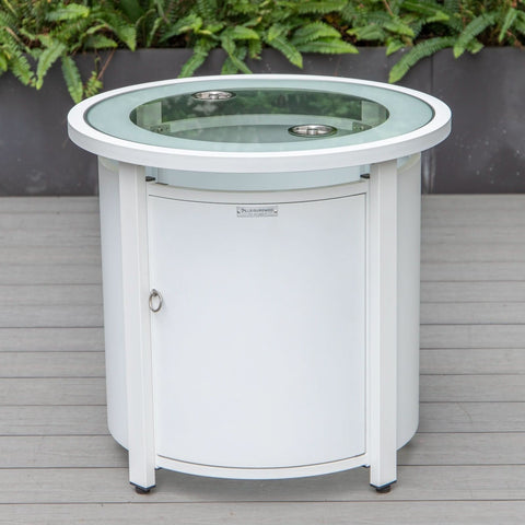 Walbrooke Modern Round Tank Holder Table with Tempered Glass Top and Powder Coated Aluminum Slats/Non Slats Design