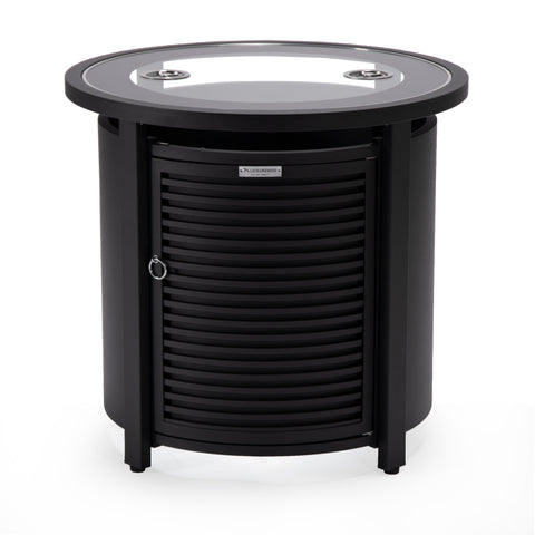 Walbrooke Modern Round Tank Holder Table with Tempered Glass Top and Powder Coated Aluminum Slats/Non Slats Design